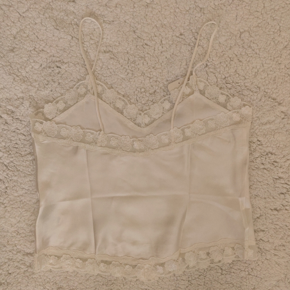 NWT Silk Pajama Set | Satin White Cami + Shorts with Lace - Picture 3 of 6